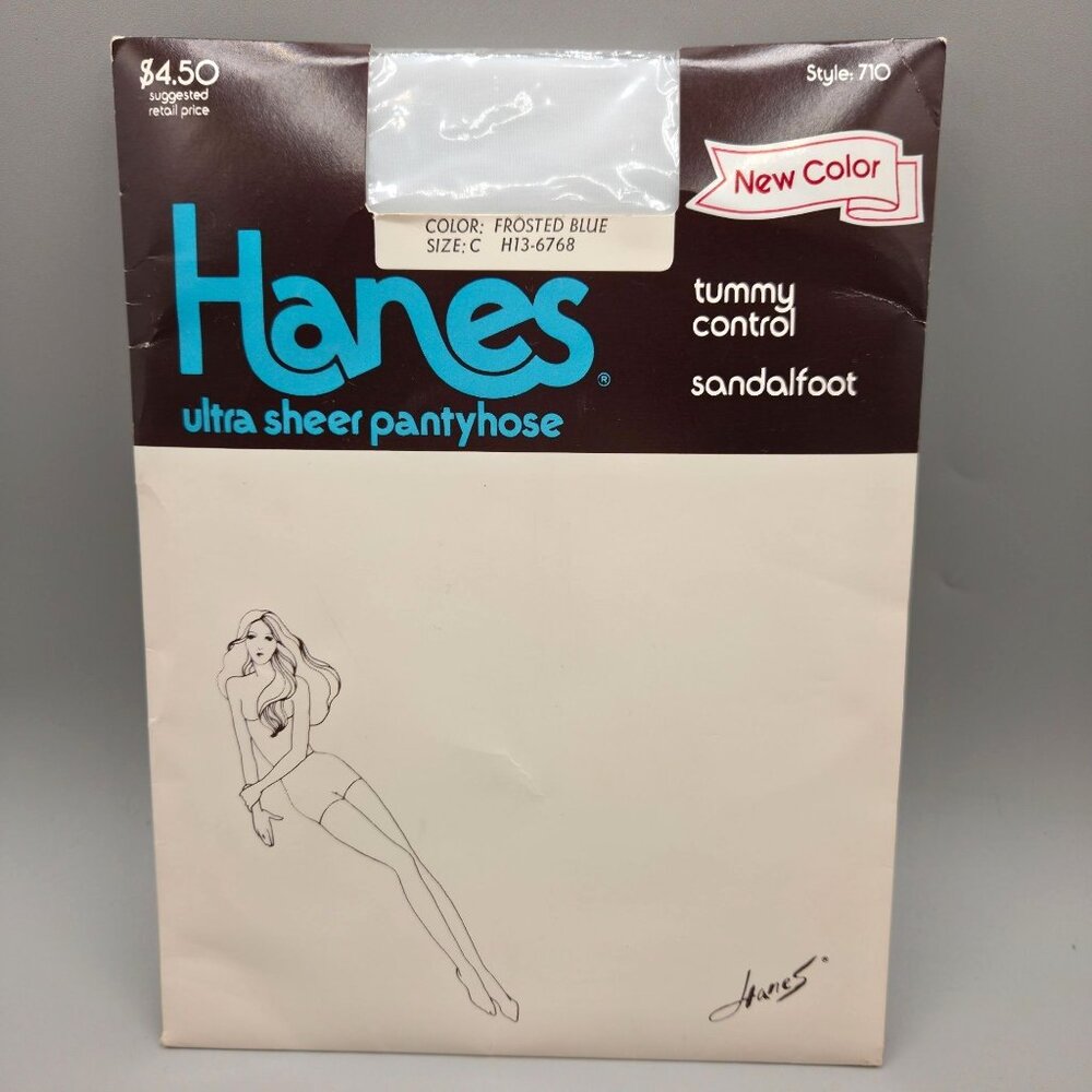 Hanes Ultra Sheer Pantyhose Tummy Control Frosted Blue Size C NOS